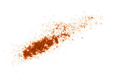 ground red chili pepper paprika pile, dry paprika powder spice dust, graphic element isolated on a transparent background - obrazy, fototapety, plakaty