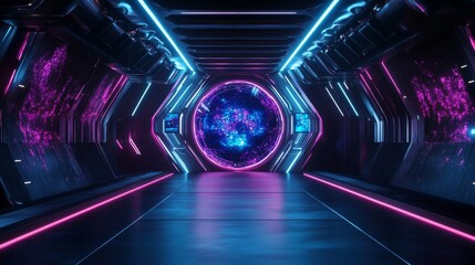 Futuristic Sleek Exhibition Hall with Neon Lights