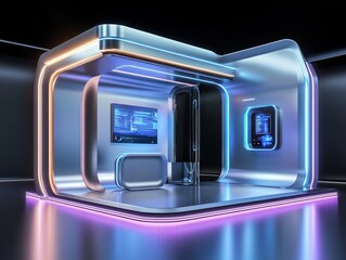 Modern Exhibition Booth with Sleek Design and Lighting