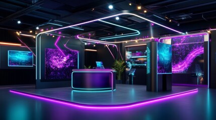Sleek Futuristic Exhibition Space with Neon Lights