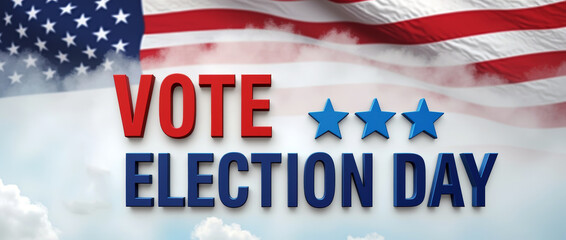 Empowering 'Vote Election Day' Image with Partial U.S. Flag Against Cloudy Sky Promoting Civic Duty
