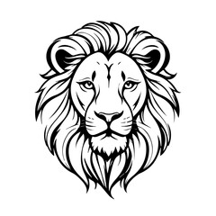 head lion line art logo. flat mascot logo of lion head side view vector illustration in black and white clipart. Lion Logo Template.