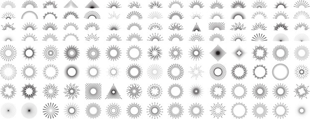 star burst, light ray, sun ray, blast, shine, beam, glow, fire works classic vintage retro set with editable stroke
