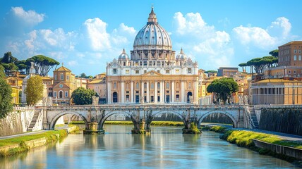 Fototapeta premium St. Peter's Basilica by the river in Rome.