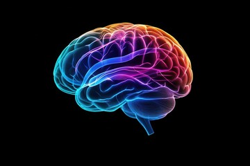 anatomical brain emitting waves of colored lines, front view