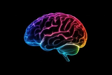 anatomical brain emitting waves of colored lines, front view