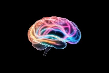 anatomical brain emitting waves of colored lines, front view