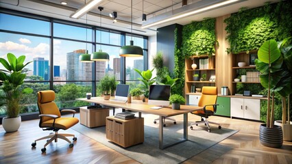 Modern Office Space with Ergonomic Furniture, Natural Light, and Minimalist Design for Productive Work Environment, Ideal for Business and Remote Work Settings