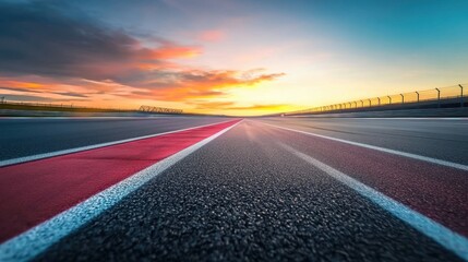 Naklejka premium Sunset over the highway with vibrant colors illuminating the road