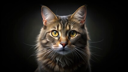 Mysterious Cat in the Dark - Enigmatic Feline Portrait Photography, Nighttime Shadows, Soft Glow, Intriguing Expressions, Captivating Eyes, Black Cat