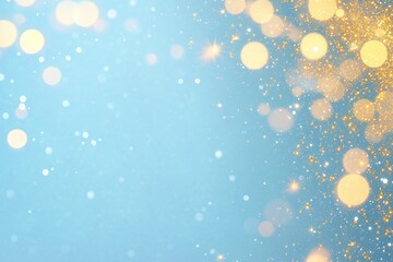 Blue and gold abstract background made in camera with a macro lens creating floating orbs of warm yellow light on a blue green backdrop