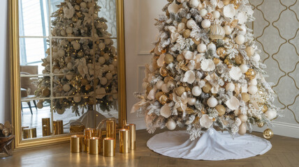 golden and white christmas tree decoration copy scape
