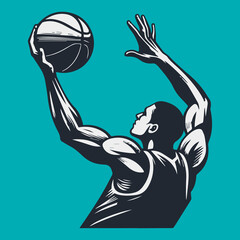 a basketball athlete silhouette, white black, simple vector, white background