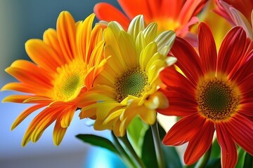 Vibrant bouquet of colorful daisies brightening a sunny room in springtime