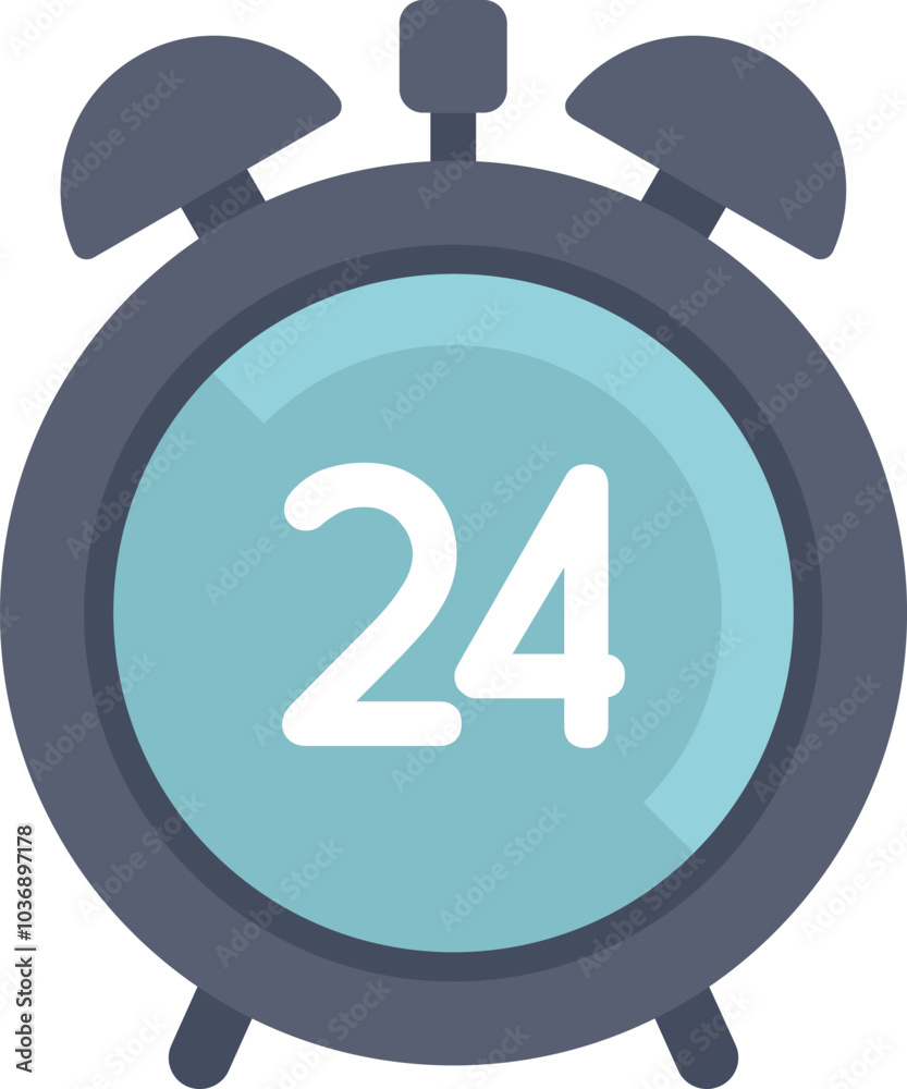 Poster alarm clock is showing the number 24 representing a full day cycle