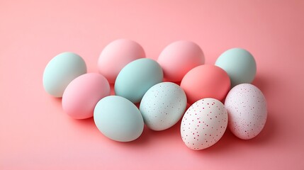 Fototapeta premium Minimal Easter decoration featuring set of monochromatic eggs arranged neatly on a plain pastel background The design is simple and elegant ideal for a modern Easter card or banner
