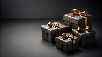 gift box with ribbon isolated on dark background with copy space