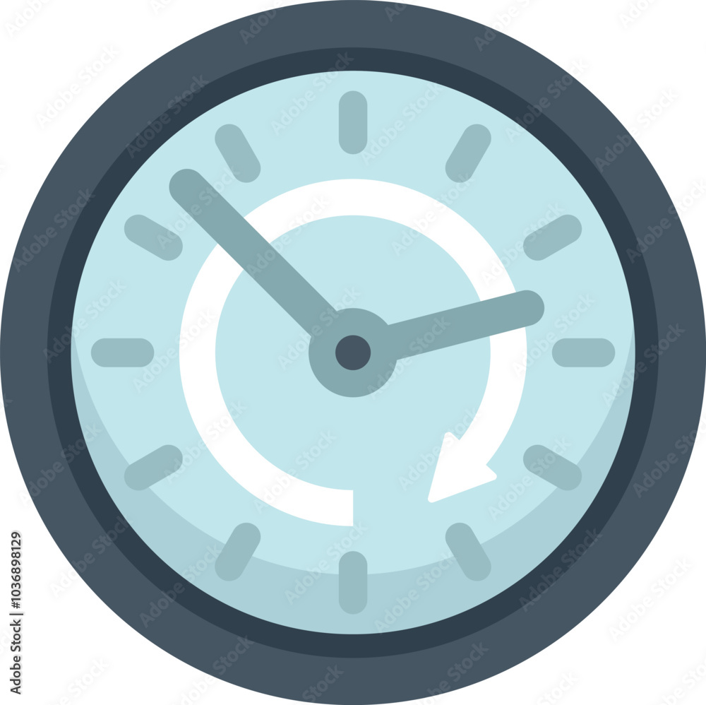Poster clock face showing time passing with arrow icon in flat style