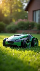 Robotic Lawn Mower in Grass Yard