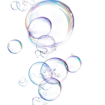 Colorful soap bubbles floating gracefully on a transparent background in a serene and playful arrangement, soap bubbles on transparent background