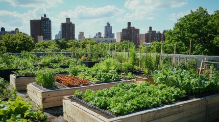Fototapeta premium A rooftop garden improving air quality and reducing the carbon impact of an urban apartment complex