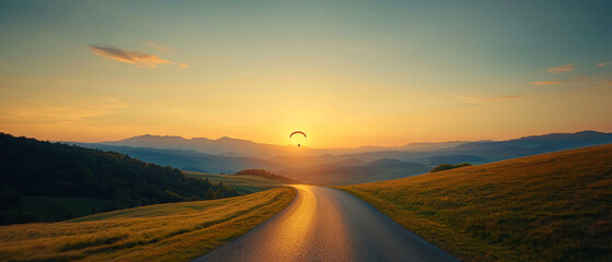Naklejka premium Action-Packed Paragliding Scene with Stunning Views and Blue Skies 