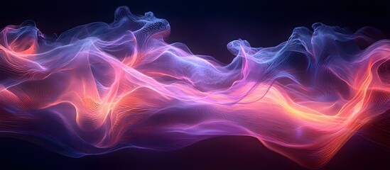 Obraz premium An abstract wave of colorful light flows in bright hues of pink, blue, and orange, creating a mesmerizing visual effect against a dark backdrop.