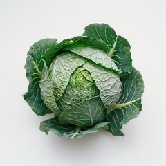 Fototapeta premium Green cabbage head with tightly curled leaves