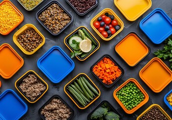 Neatly Arranged Meal Boxes Filled with Healthy Foods for Eating.