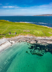 Aerial view of Inishkeel Island by Portnoo in County Donegal, Ireland.