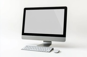 Fototapeta premium Modern computer setup with sleek screen and minimalist design, perfect for creative tasks in a bright workspace
