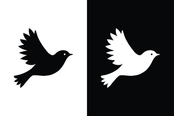 Birds black and white royalty free vector icon silhouettes. Dove Icon on Black and White Vector Background.	