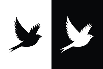 Birds black and white royalty free vector icon silhouettes. Dove Icon on Black and White Vector Background.	