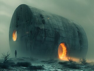 Futuristic Architecture: A Monolith in a Desolate Landscape