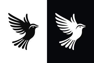 Birds black and white royalty free vector icon silhouettes. Dove Icon on Black and White Vector Background.	