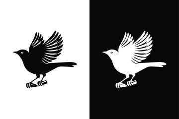 Birds black and white royalty free vector icon silhouettes. Dove Icon on Black and White Vector Background.	