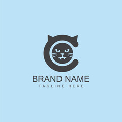 Cat logo initial c vector logo design
