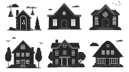 Fototapeta premium Set of Black Building Icons on White Background
