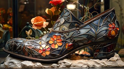 Fototapeta premium Stained Glass Shoe: A Colorful and Detailed Work of Art