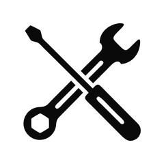 Repair service icon. Wrench and screwdriver outline vector illustration 