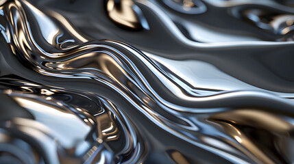 A closeup shot capturing the fluid metallic texture of a metal surface, resembling an electric blue wind wave. The intricate pattern resembles automotive design, creating a mesmerizing art piece