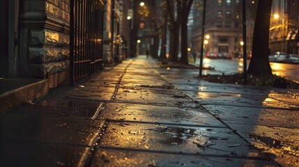 Fototapeta premium Wet Pavement City Street at Night