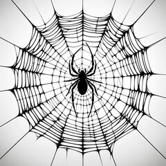Obraz premium Spider Sitting on a Large Spiderweb with Ends Stretching in All Directions in a Black and White Silhouette