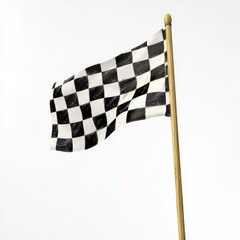A checkered flag waving on a pole, commonly used to signal the end of a race.