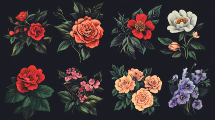 Set Flowers decorative vector image