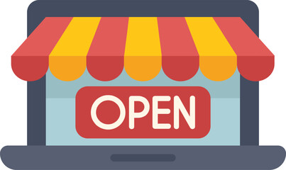 This vector illustration shows the concept of a new online store opening for business