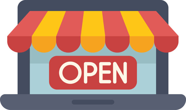 This vector illustration shows the concept of a new online store opening for business