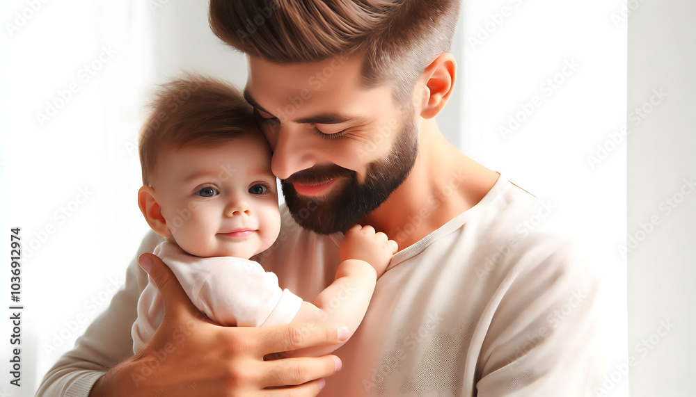 Wall mural a joyful father holding his son, surrounded by love and togetherness in a happy family moment