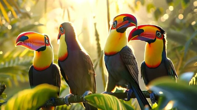 Vibrant toucans perched in Amazon rainforest, Video