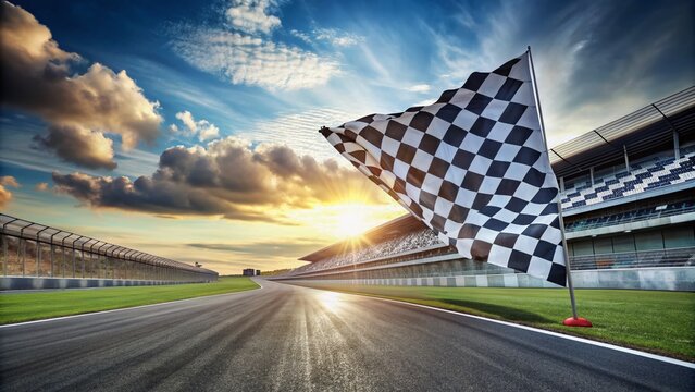 A race track with a checkered flag. Generative ai.